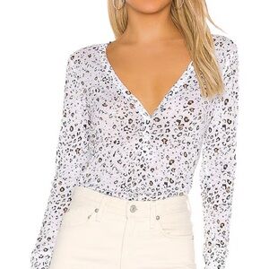 Rails Leopard Print Linen Blend Henley Button Front Long Sleeve Top – Size L